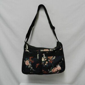 LeSportSac Deluxe Floral Messenger Crossbody bag purse adjustable pockets zip